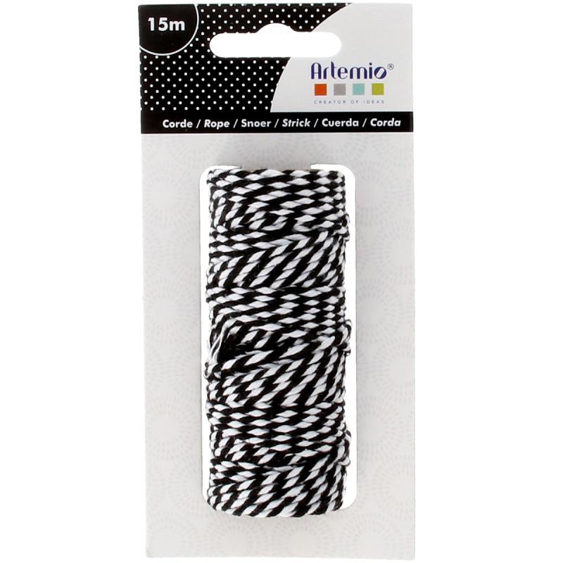 ARTEMIO Ficelle bicolore coton - Black & White - 1 mm x 15 m