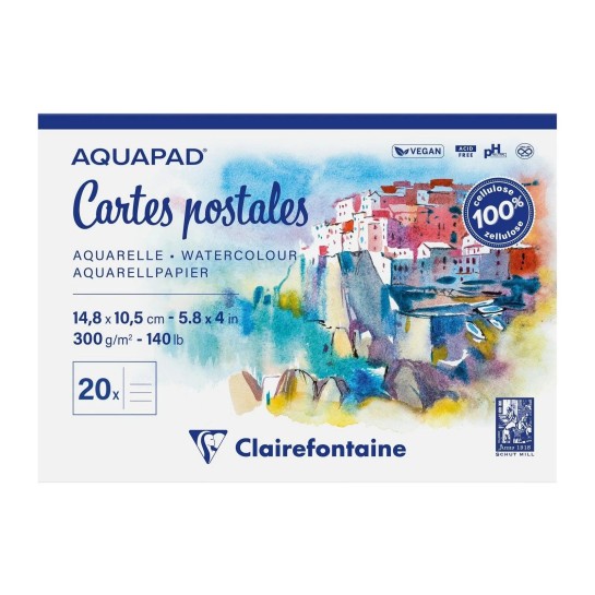 Clairefontaine • Aquapad Papier Aquarelle Cartes Postales 300g A6 20x