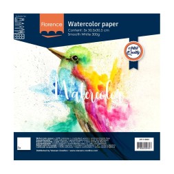 Florence • Papier Aquarelle 300g Lisse 30,5x30,5cm Blanc 5x